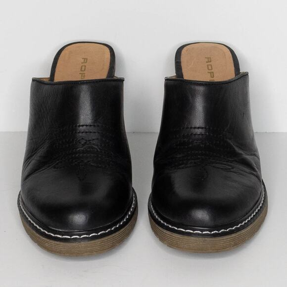Roper Mule Clogs Leather Y2K 90s Western Boho Cottage Minimalist Heels Black 6.5 - Picture 3 of 7